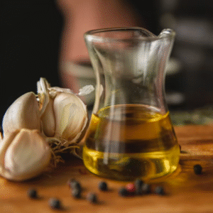 Huile d’olive vierge bio avec ail et herbes