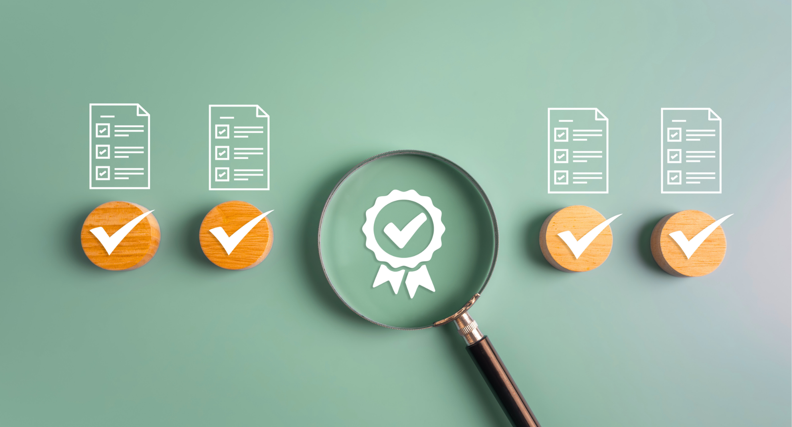 Illustration des critères d’éligibilité avec loupe et icônes de checklist